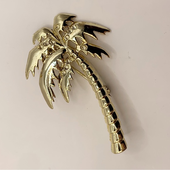 Vintage gold tone palm tree brooch with rhinestone accents - Picture 8 of 8